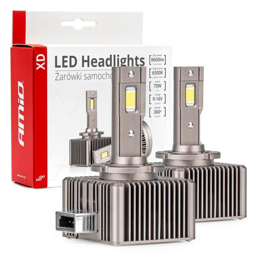 Set 2 becuri LED, D8S, 6500k, 9-16V, 70W, 8600lm, 360 grade, Canbus, XD Series  Amio 03315