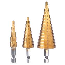 Set 3 burghie in trepte, HSS 4-12, 4-20, 4-32mm, cu husa, Amio 03271