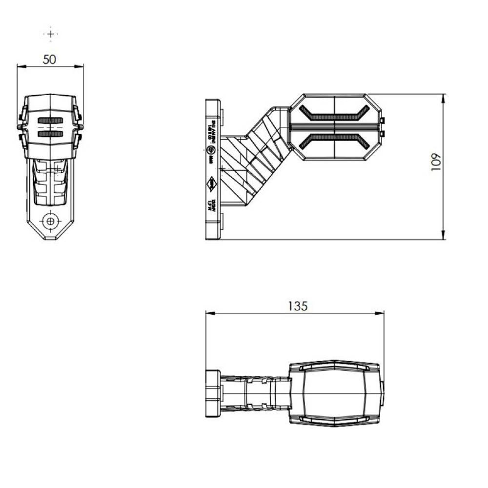 Lampa gabarit cu brat oblic 45°, 135mm, 16LED-uri, 3 functii, dreapta, Dragon, Hor134, LD3064 Horpol