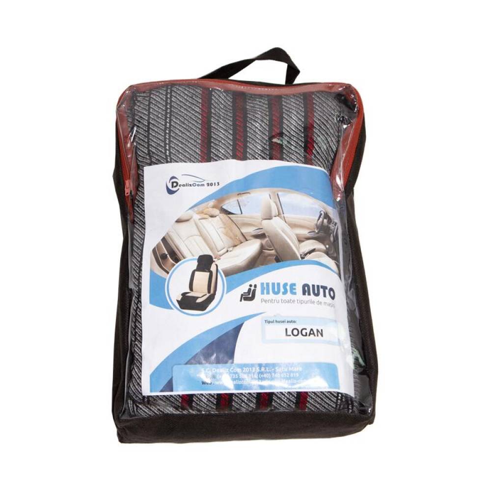 Set huse auto, stofa, Dacia Logan, 5 locuri, 2 cu 3, negru cu dungi rosii, Dealiz Set huse auto, stofa, Dacia Logan, 5 locuri, 2 cu 3, negru cu dungi rosii, Dealiz