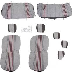 Set huse auto, stofa, Dacia Logan, 5 locuri, 2 cu 3, negru cu dungi rosii, Dealiz 