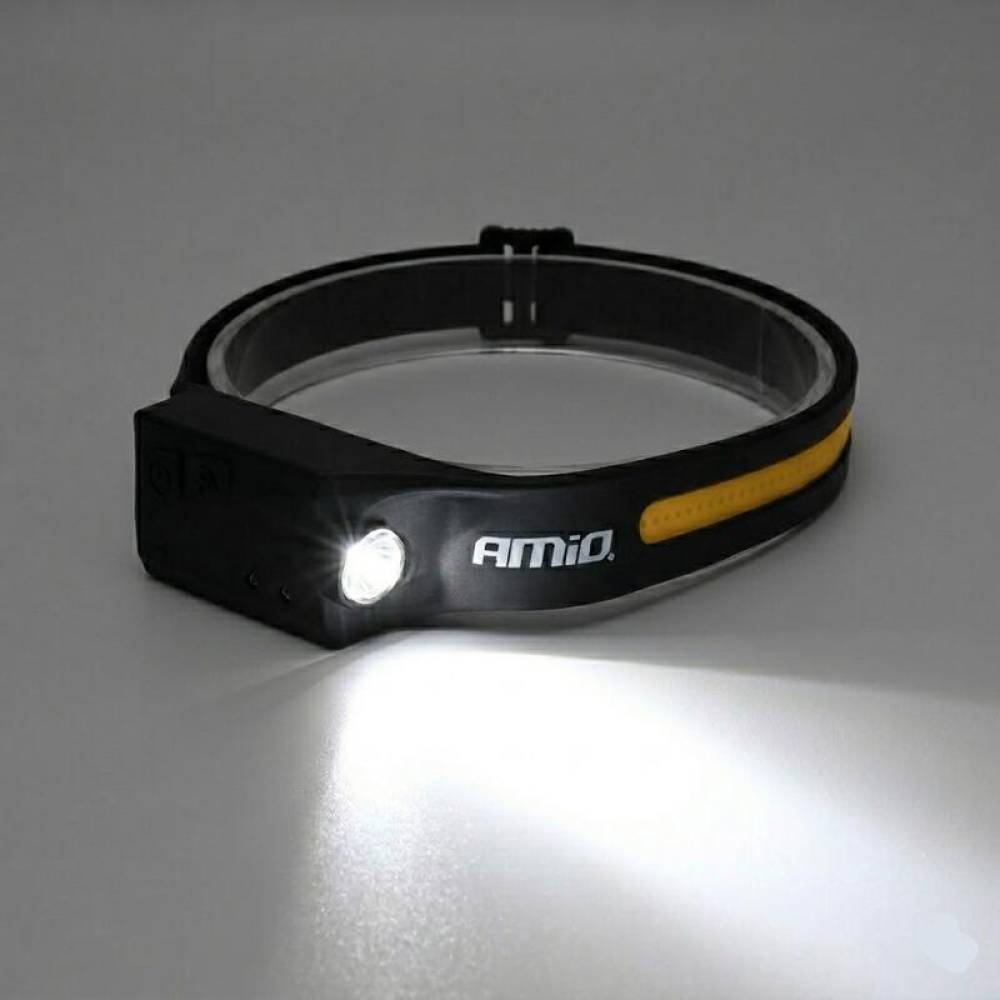 Lanterna frontala de cap, Cob si Xpe LED, 6w-3w, 350lm-150lm, USB-C, 1200mAh, senzor de miscare, 6 functii, 29cm, Amio 3241 Lanterna frontala de cap, Cob si Xpe LED, 6w-3w, 350lm-150lm, USB-C, 1200mAh, senzor de miscare, 6 functii, 29cm, Amio 3241