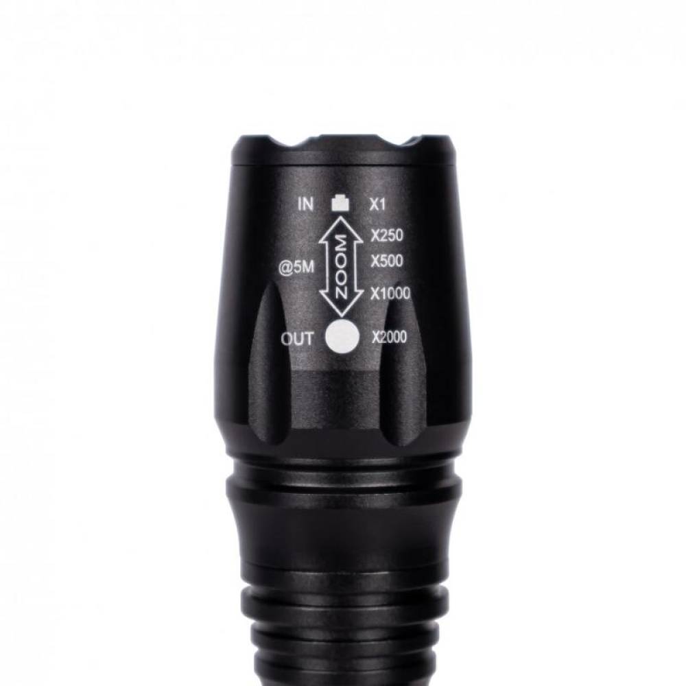 Lanterna tactica LED, 10w, 300lm, 2 acumulatori si incarcator 5v, 1200mAh, aluminiu, zoom, 6 functii, 20cm,  XML T6, LA0202