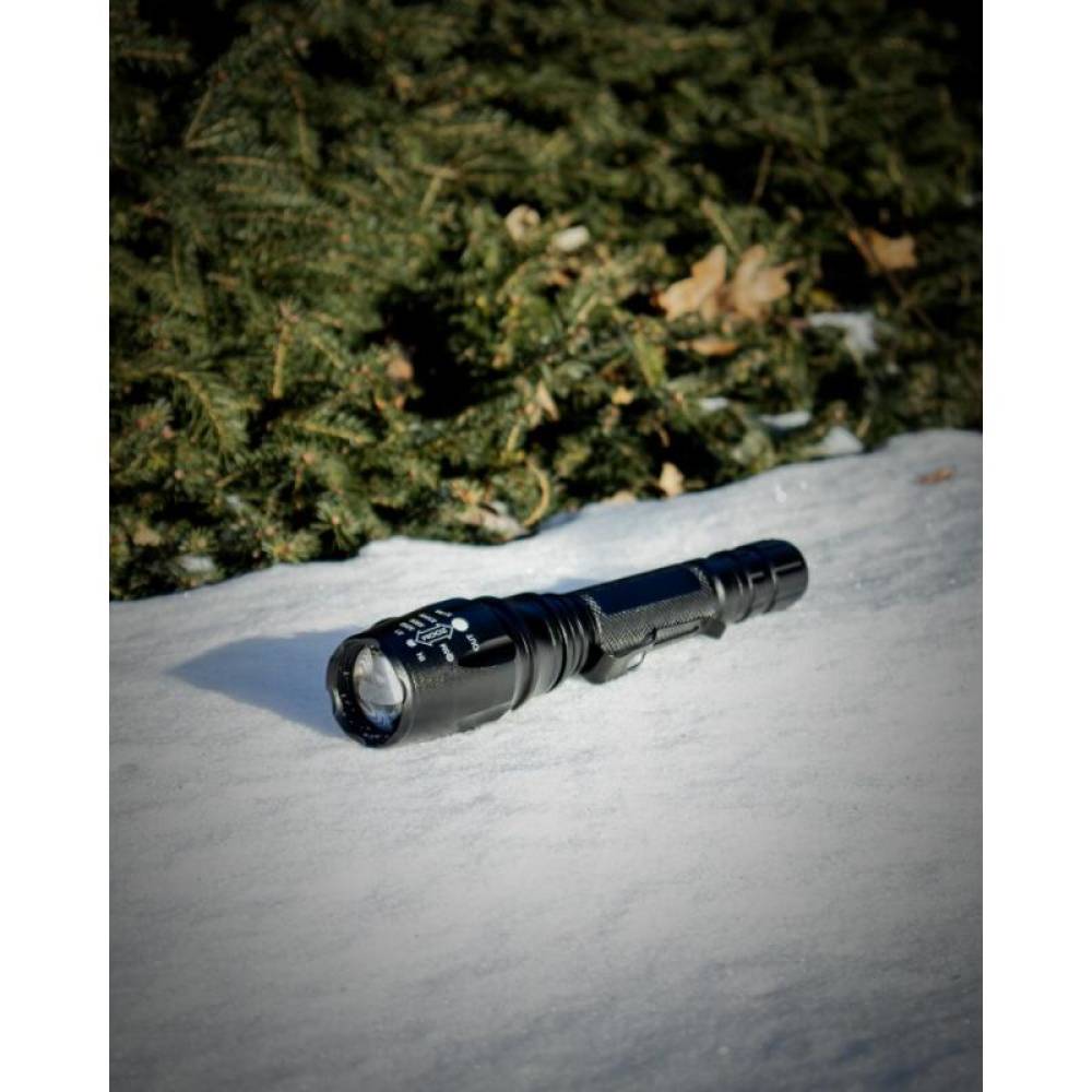Lanterna tactica LED, 10w, 300lm, 2 acumulatori si incarcator 5v, 1200mAh, aluminiu, zoom, 6 functii, 20cm,  XML T6, LA0202