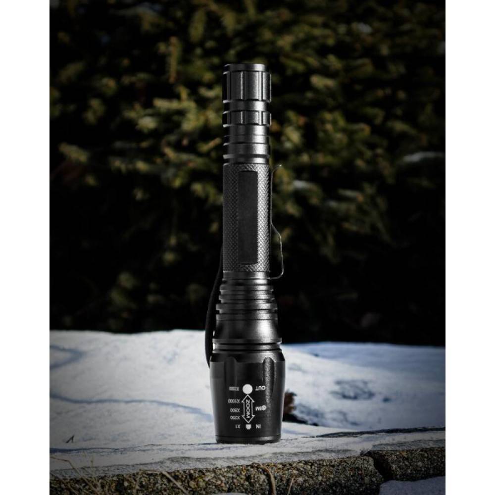 Lanterna tactica LED, 10w, 300lm, 2 acumulatori si incarcator 5v, 1200mAh, aluminiu, zoom, 6 functii, 20cm,  XML T6, LA0202