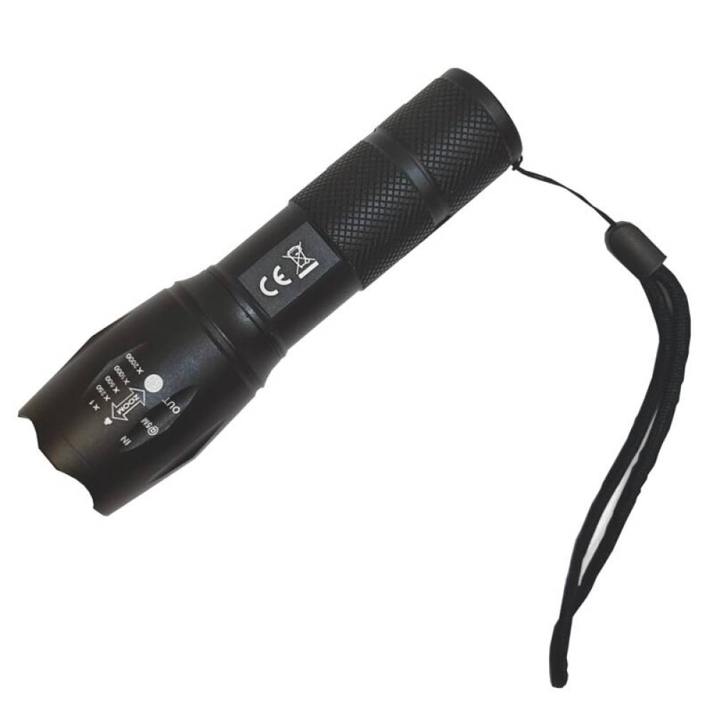Lanterna tactica LED, 10w, 300lm, reincarcabila USB, 1200mAh, aluminiu, zoom, 5 functii, 13cm, LA0203