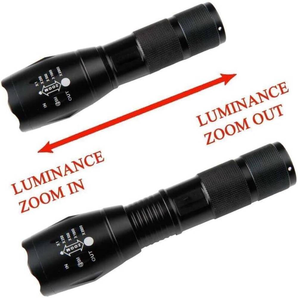 Lanterna tactica LED, 10w, 300lm, reincarcabila USB, 1200mAh, aluminiu, zoom, 5 functii, 13cm, LA0203