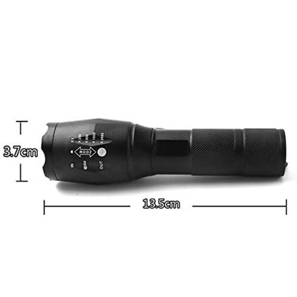 Lanterna tactica LED, 10w, 300lm, reincarcabila USB, 1200mAh, aluminiu, zoom, 5 functii, 13cm, LA0203