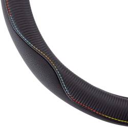 Husa volan 37-39cm, neagra si cusatura curcubeu, 02815 Amio