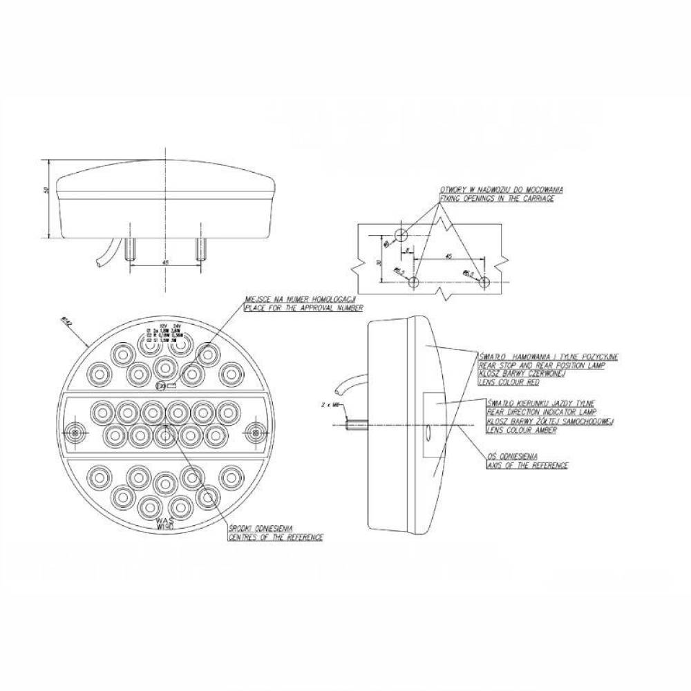 Lampa stop fi142, 3 functii, LED, 12-24V, hamburger, stanga-dreapta, slim, W19D 288 Was Lampa stop fi142, 3 functii, LED, 12-24V, hamburger, stanga-dreapta, slim, W19D 288 Was