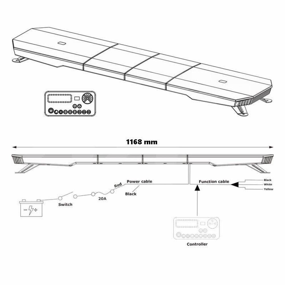 Girofar rampa transversal 116x28cm, 156 LED-uri, 12-24V, 51 module, cu telecomanda, 03344 Amio