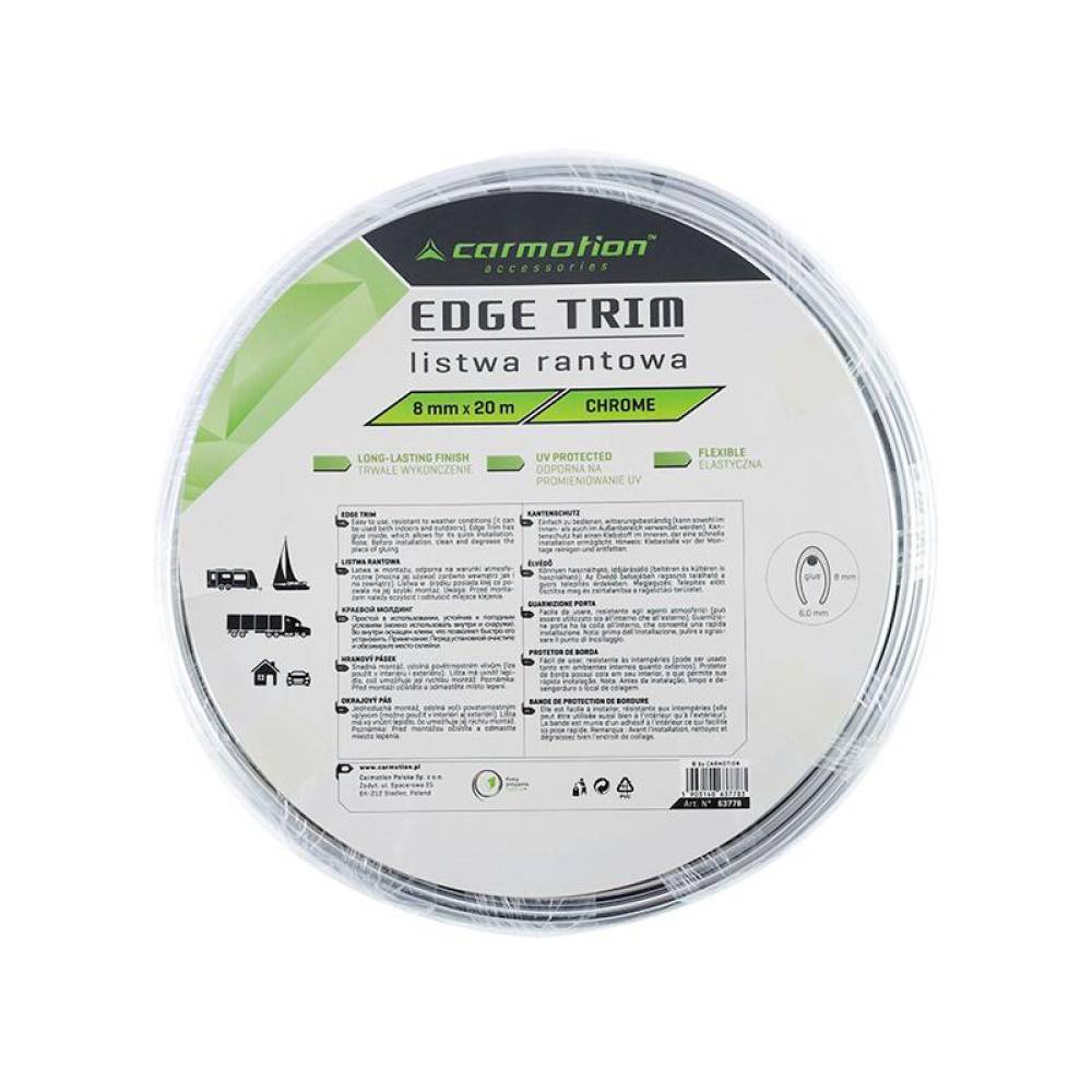 Rola ornament bandou, 8mm x 20m, cromata, profil U, 63778 Carmotion