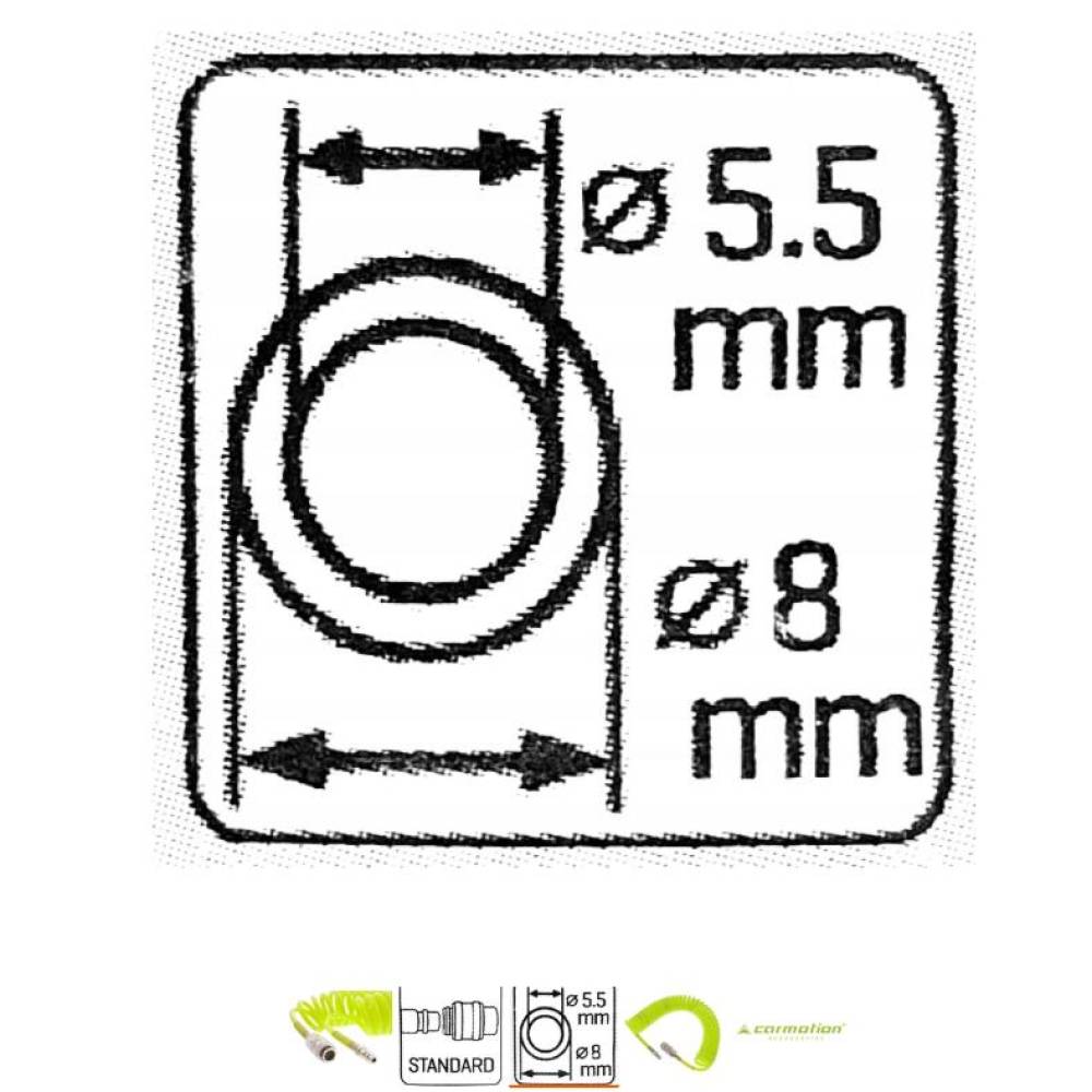 Furtun spiralat pentru aer comprimat 5m, 5x8mm, 12bar, poliuretan, 63820 Carmotion