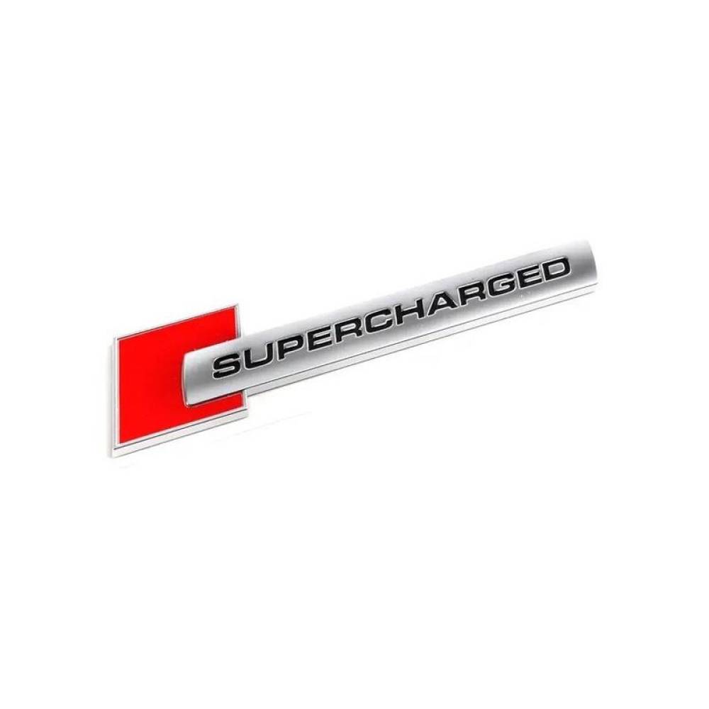 Ornament emblema metalica SUPERCHARGED adeziva Crom cu Rosu, TS-103 Ornament emblema metalica SUPERCHARGED adeziva Crom cu Rosu, TS-103