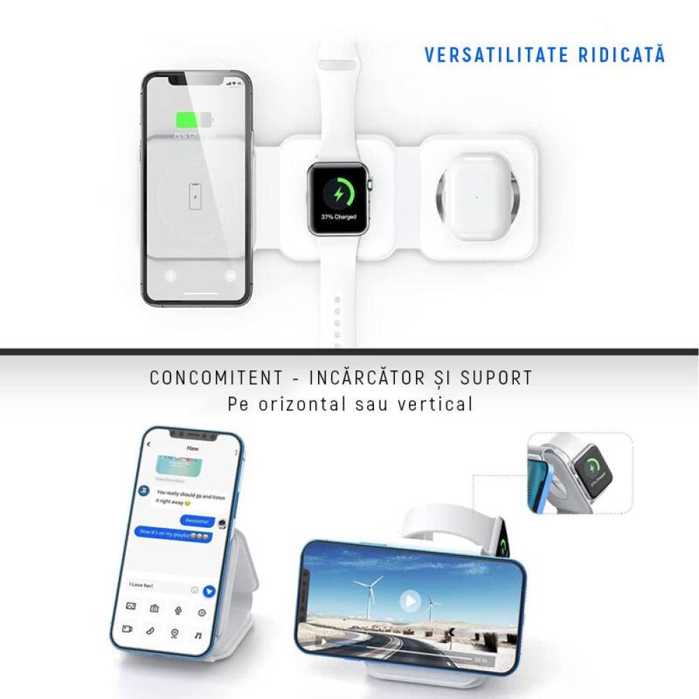 Statie de incarcare wireless, 3 in 1 pentru telefon, ceas, casti Apple, Iphone, BW2063 Bewello