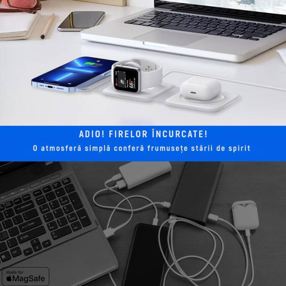 Statie de incarcare wireless, 3 in 1 pentru telefon, ceas, casti Apple, Iphone, BW2063 Bewello