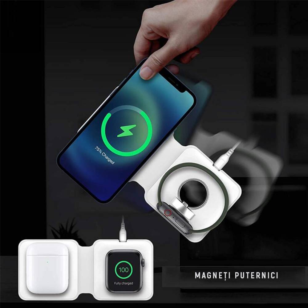 Statie de incarcare wireless, 3 in 1 pentru telefon, ceas, casti Apple, Iphone, BW2063 Bewello