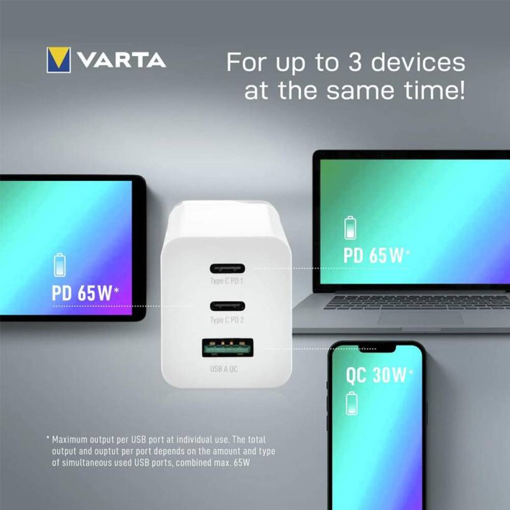 Incarcator 220V - 5V, 2xUSB-C, PD, 65W, 1xUSB-A, QC well 57956 Varta