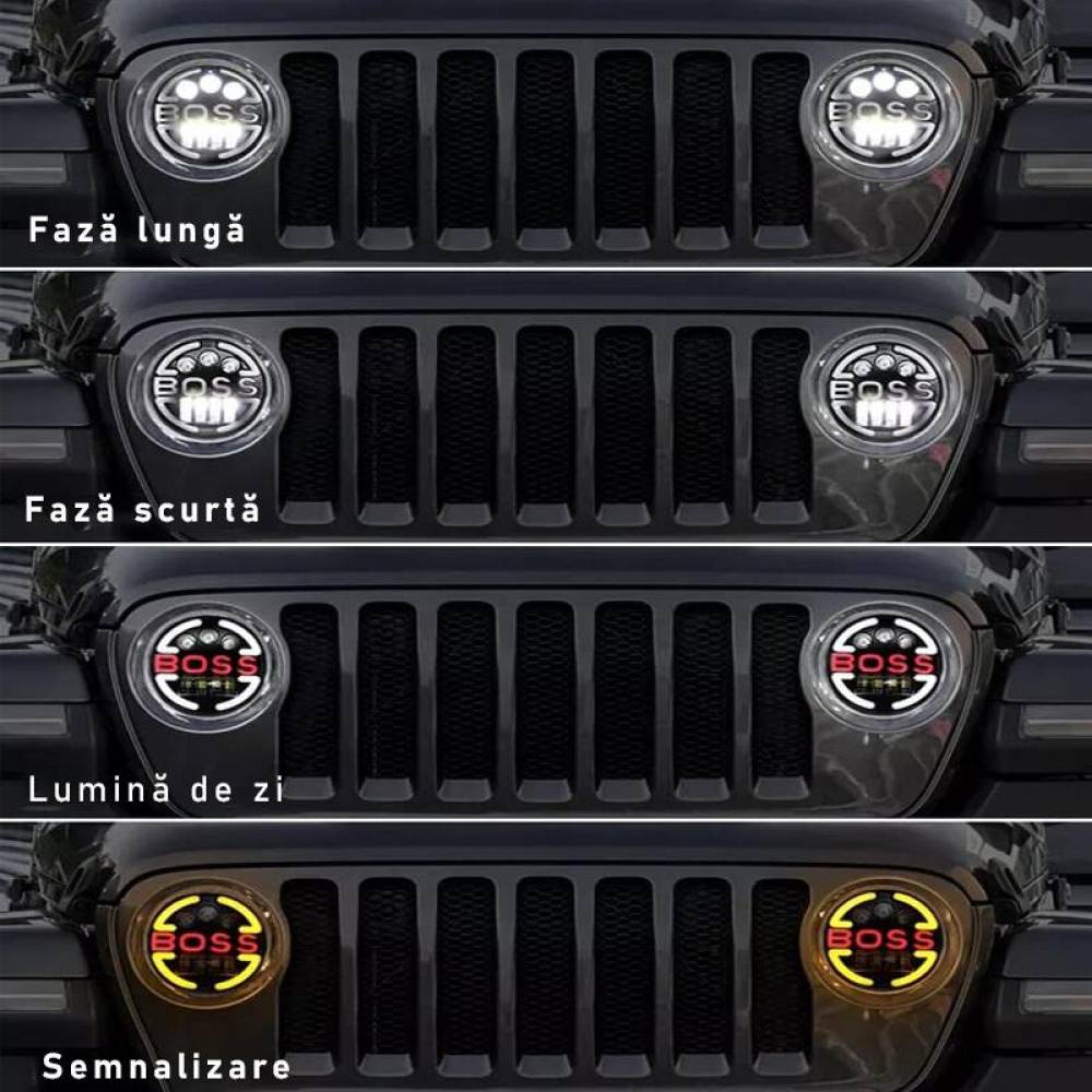 Far cu 2 faze, Hi-Low, cu DRL, BOSS, 9-36V, pentru Jeep si moto, 03625 Amio