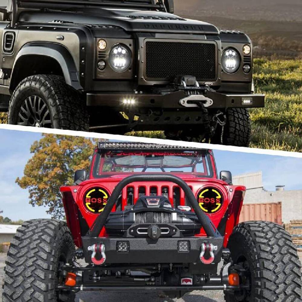 Far cu 2 faze, Hi-Low, cu DRL, BOSS, 9-36V, pentru Jeep si moto, 03625 Amio
