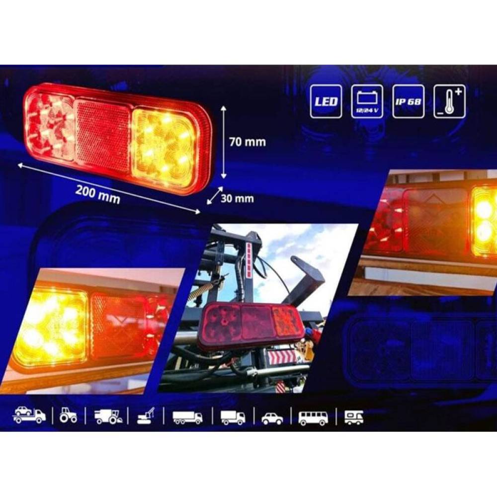 Lampa spate 200x70, 3 functii, LED,12/24V, stanga / dreapta, HOR126, LZD 2832 Horpol