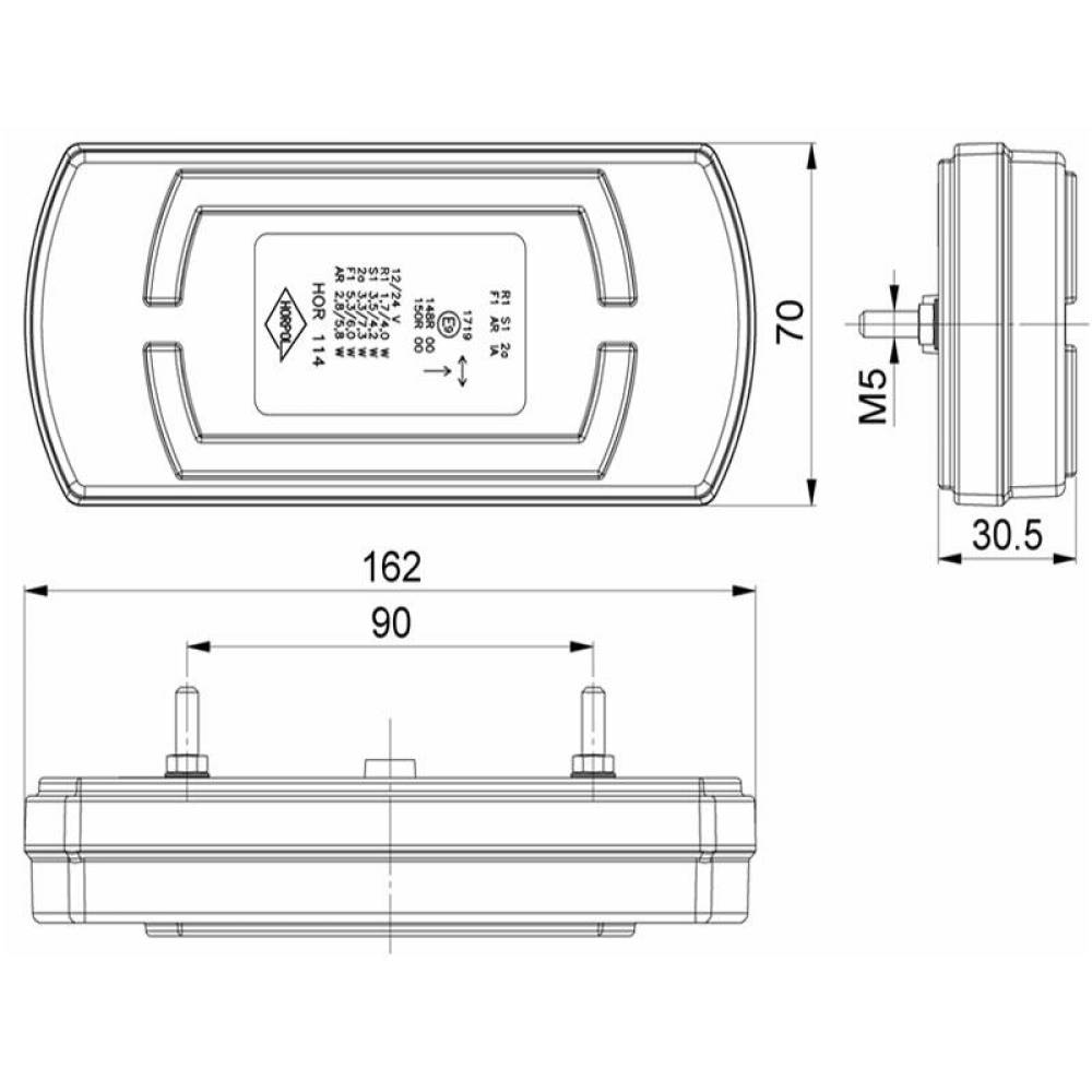 Lampa stop 162x70, 4 functii, LED neon, cu mers inapoi, stanga sau dreapta, LZD2841 Horpol