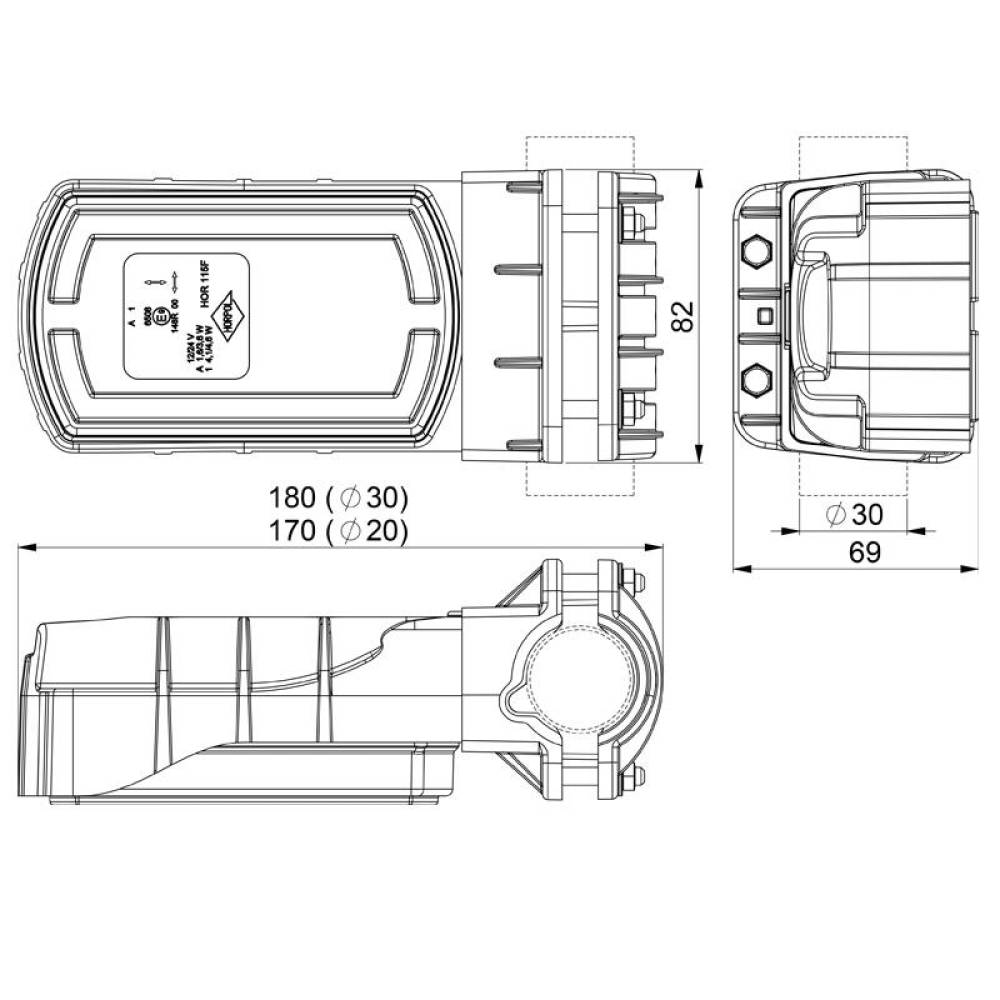 Lampa semnalizare cu pozitie, LED,120x70, cu prindere pe teava, fi20-30, CLEOfront, LZD2789 R2 Horpol