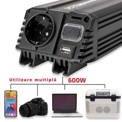Invertor 12V la 220V, 300W, USB, cu stecher si clesti baterie, HEYNER® Mobile Power M PRO, 511.92 Heyner 