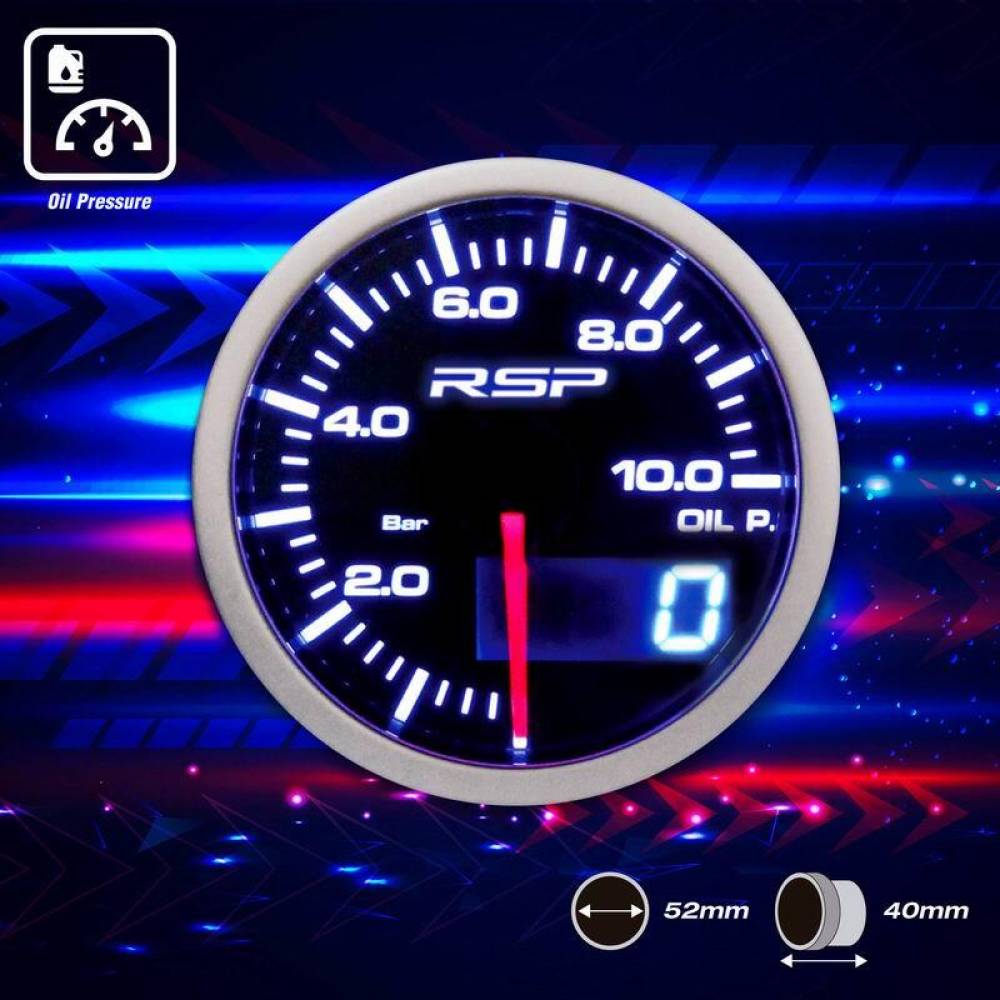 Ceas indicator presiune ulei, digital, LED, fi52mm, 12V, multicolor, cu senzor si suport, RSP GLED524 RaceSport 