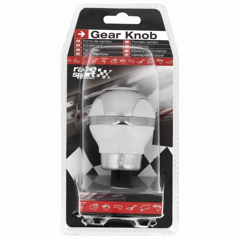 Maner schimbator viteze sferic, din aluminiu cu piele alba, 800087W RaceSport
