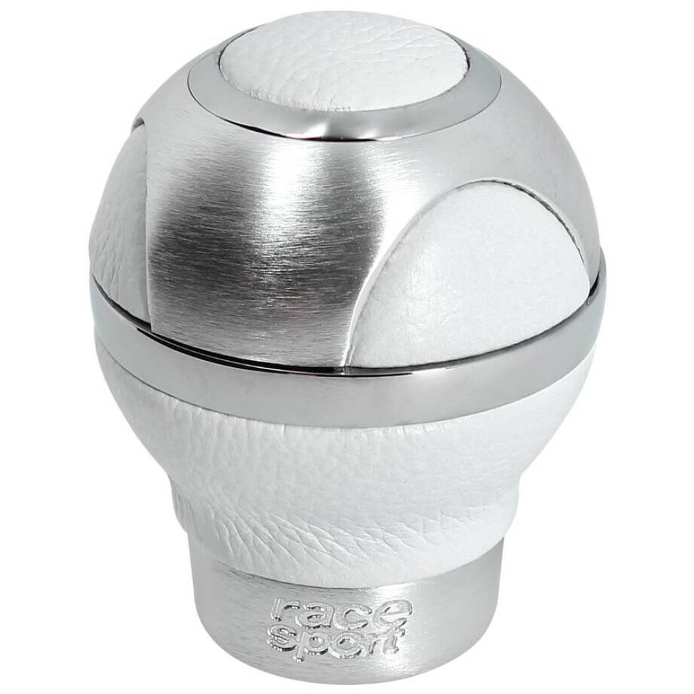 Maner schimbator viteze sferic, din aluminiu cu piele alba, 800087W RaceSport
