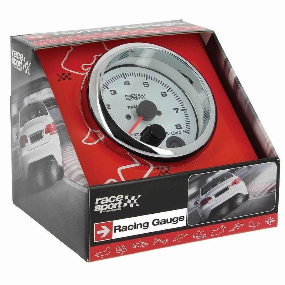 Ceas tahometru turatii, LED, fi90mm, 12V, cu avertizare schimbare viteza, cu suport, RSP GAUG550 RacesSport
