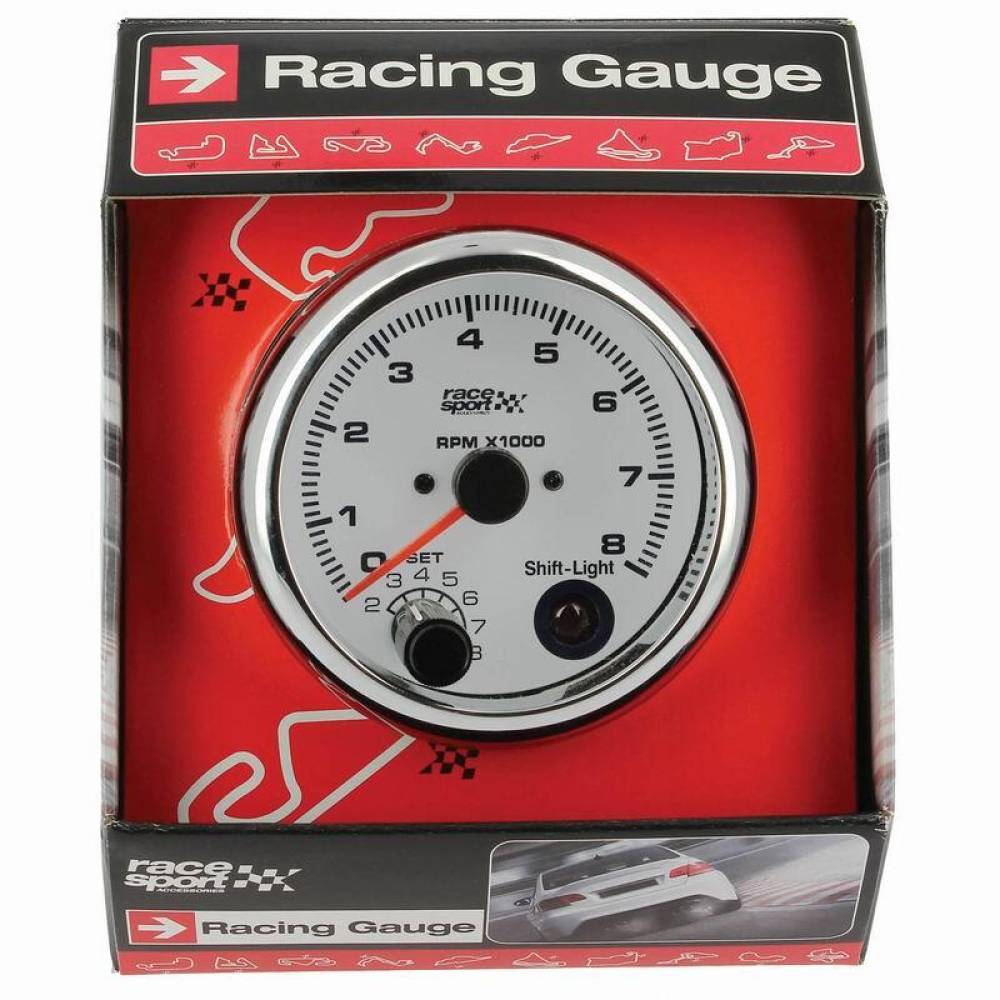 Ceas tahometru turatii, LED, fi90mm, 12V, cu avertizare schimbare viteza, cu suport, RSP GAUG550 RacesSport