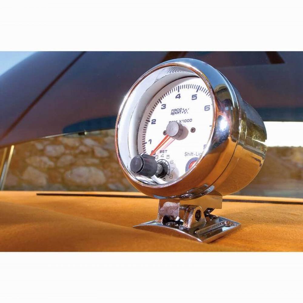Ceas tahometru turatii, LED, fi90mm, 12V, cu avertizare schimbare viteza, cu suport, RSP GAUG550 RacesSport