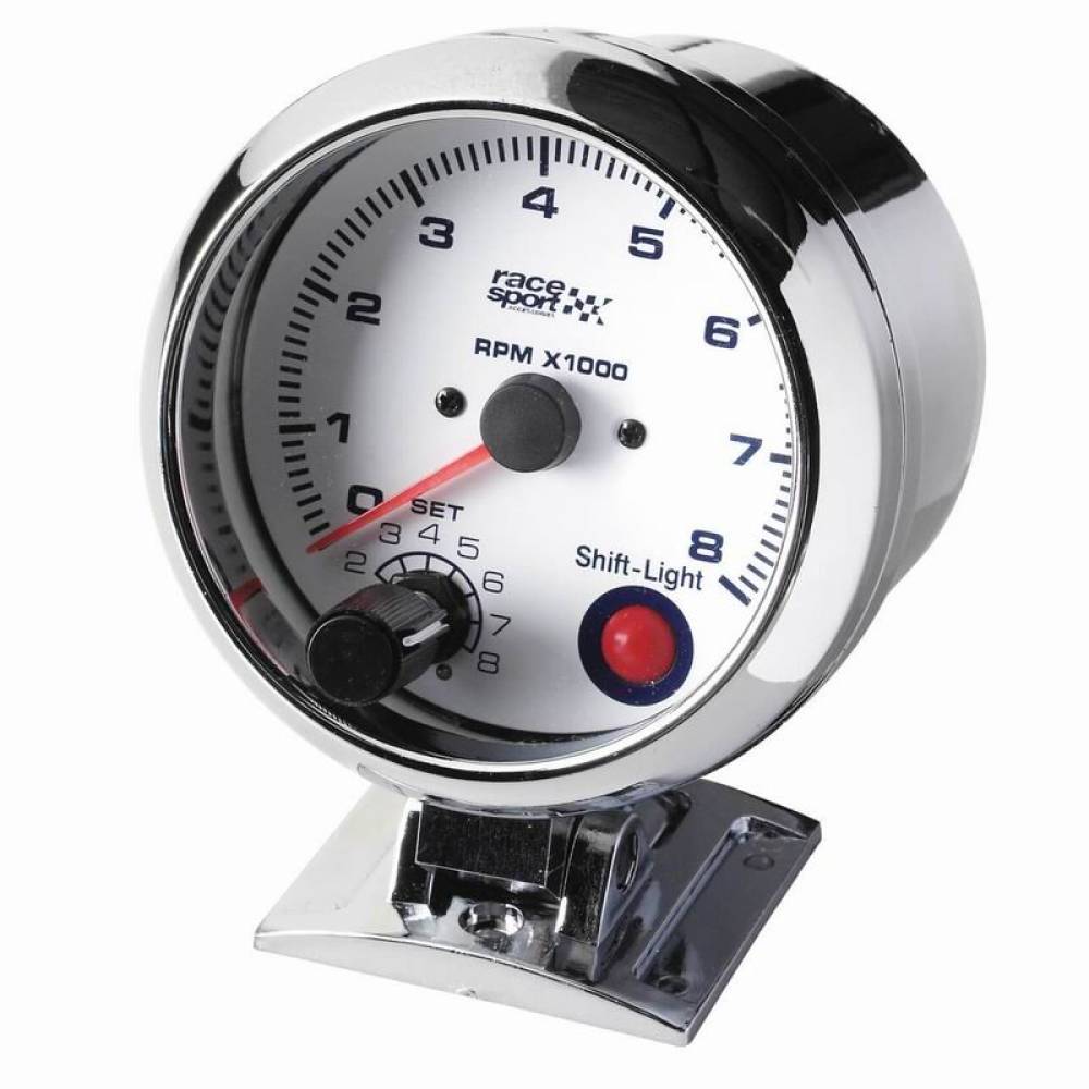 Ceas tahometru turatii, LED, fi90mm, 12V, cu avertizare schimbare viteza, cu suport, RSP GAUG550 RacesSport