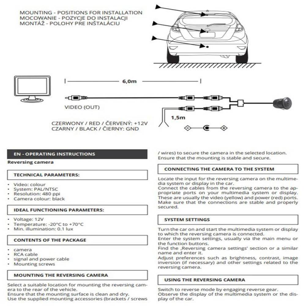 Camera video marsarier, rotativa, incastrabila, 12V, 720p, HD340, 03536 Amio