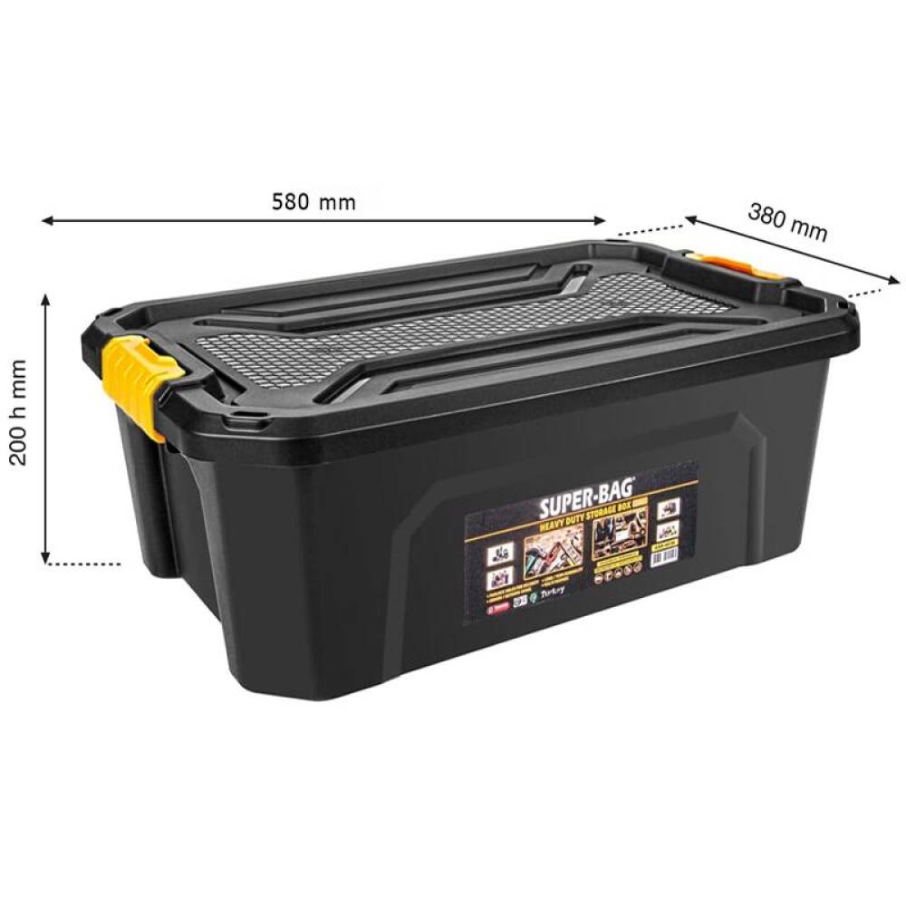 Cutie plastic, transport si depozitare, 30L, 58x38x20cm, sarcini grele, cu capac, BK92827 SuperBag 