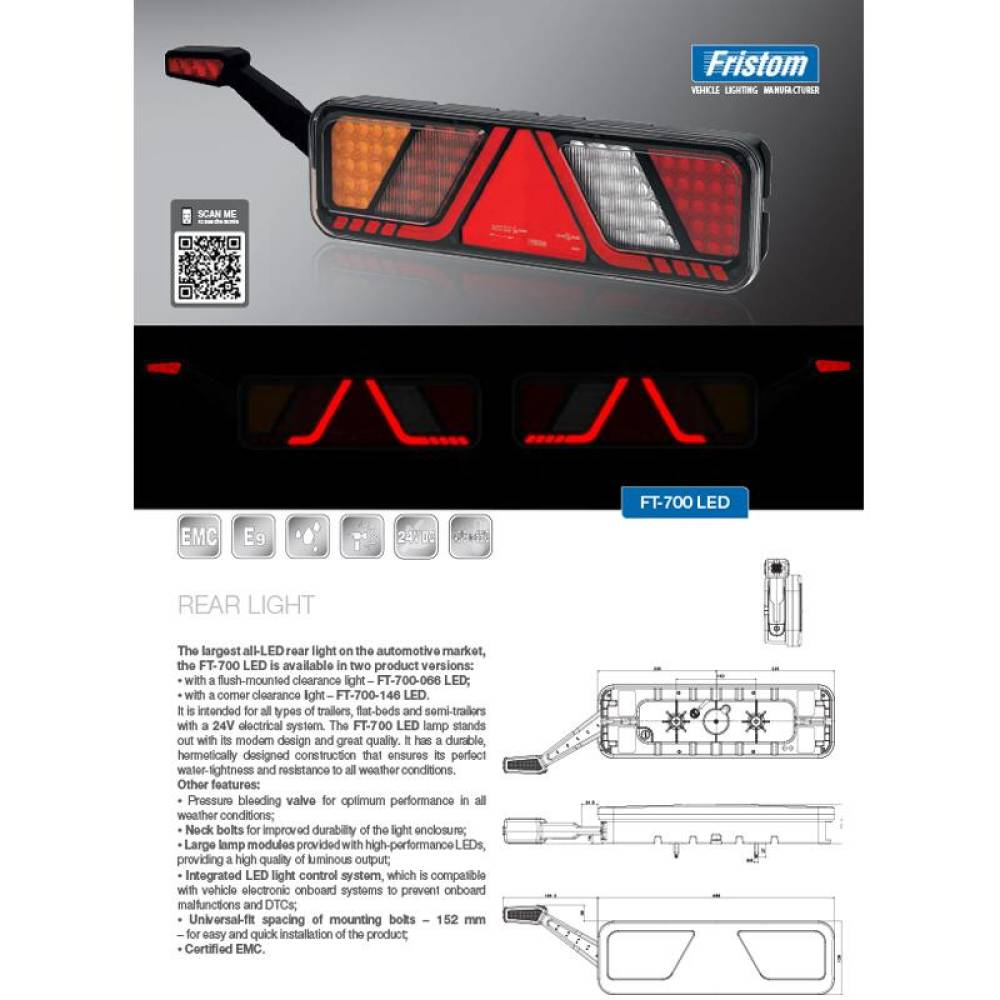 Lampa stop 450x138, 24V, LED, 6 functii, pozitie, frana, semnalizare ,ceata, mers inapoi, catadioptru, cu lampa gabarit, cu mufa 7 pini, stanga, FT-700-146L Amp7 Fristom Lampa stop 450x138, 24V, LED, 6 functii, pozitie, frana, semnalizare ,ceata, mers inapoi, catadioptru, cu lampa gabarit, cu mufa 7 pini, stanga, FT-700-146L Amp7 Fristom