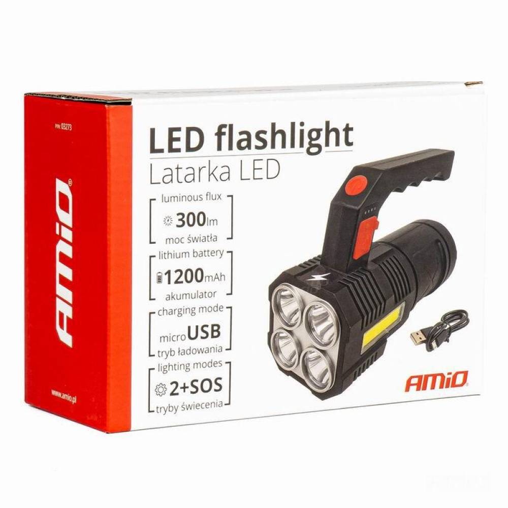 Lanterna lucru LED, reincarcabila USB, 300lm, 1200mAh, 4 moduri iluminare, 03273 Amio