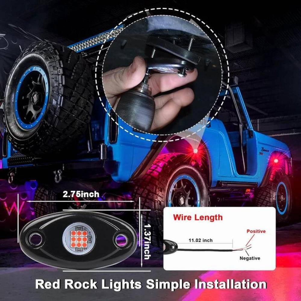 Set 2 lumini ambientale, sub masina, 9 LED-uri, 12V, 500lm, rosii, Led Rock Light, HHRYS9R