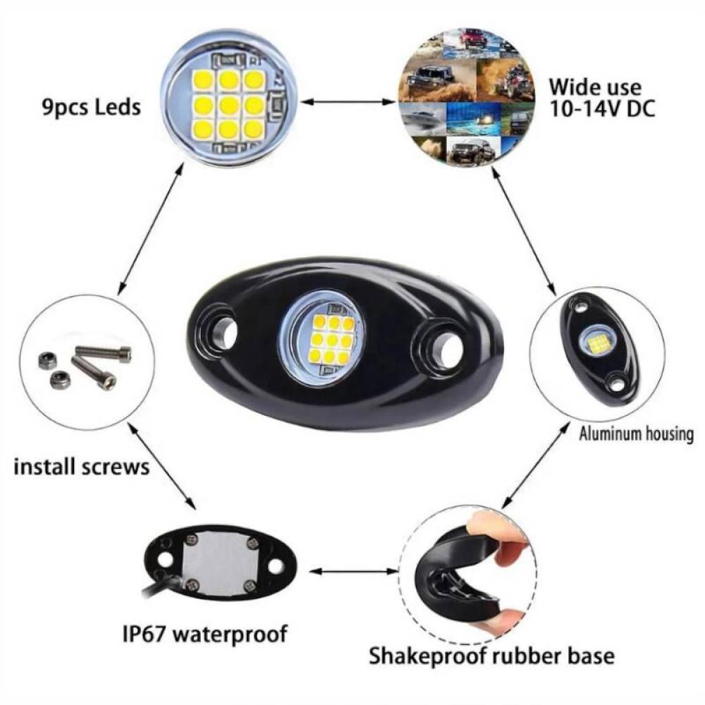 Set 2 lumini ambientale, sub masina, 9 LED-uri, 12V, 500lm, albe, Led Rock Light, HHRYS9W