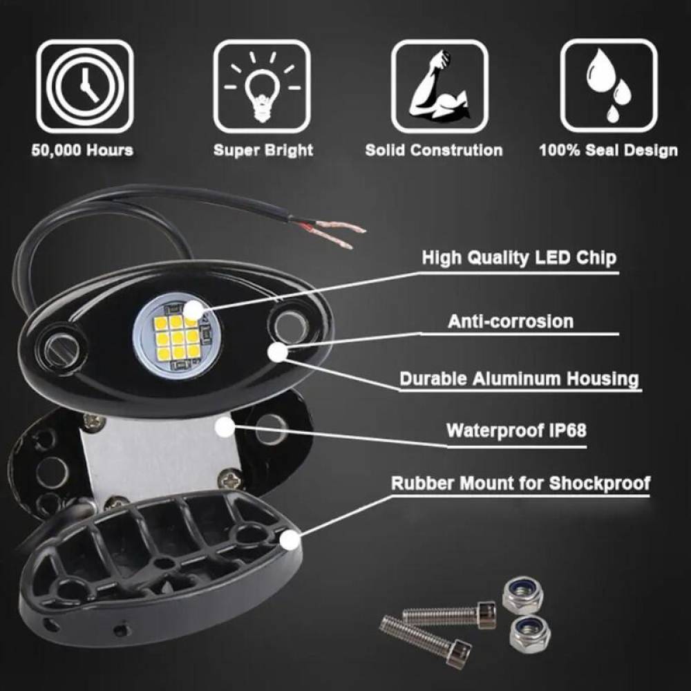 Set 2 lumini ambientale, sub masina, 9 LED-uri, 12V, 500lm, albe, Led Rock Light, HHRYS9W