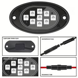 Set 4 lumini ambientale, LED, sub masina, 12V, multimod si multicolor, 3 moduri de a controla luminile, Smart Led Rock Light, HHRY164