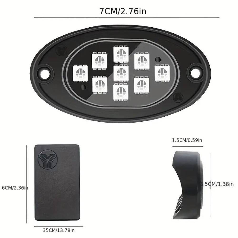 Set 4 lumini ambientale, LED, sub masina, 12V, multimod si multicolor, 3 moduri de a controla luminile, Smart Led Rock Light, HHRY164