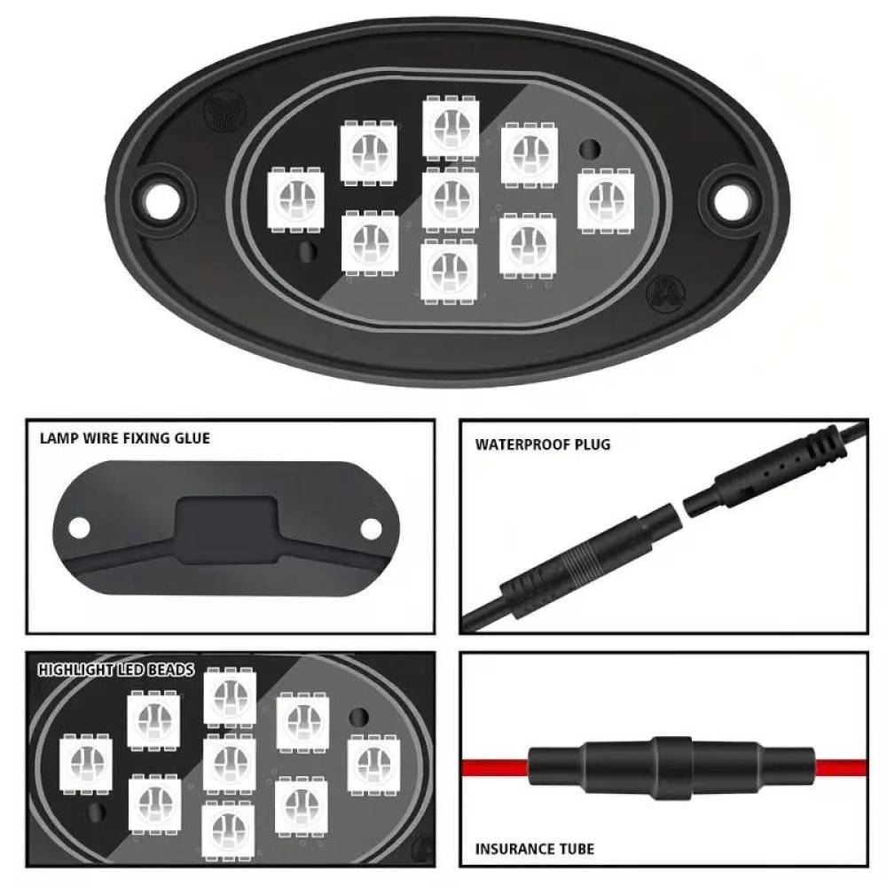 Set 8 lumini ambientale, LED, sub masina, 12V, multimod si multicolor, 3 moduri de a controla luminile, Smart Led Rock Light, HHRY168
