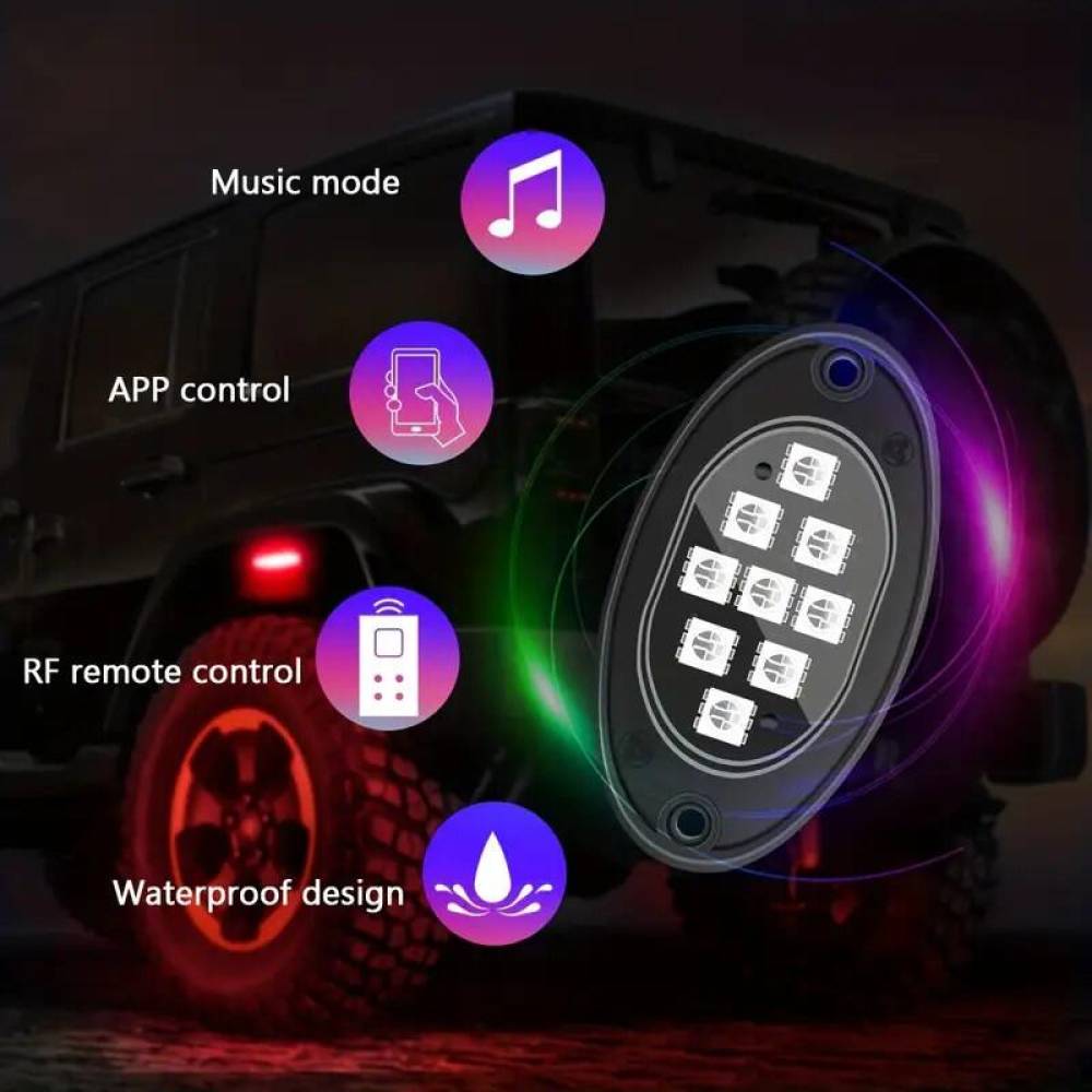 Set 8 lumini ambientale, LED, sub masina, 12V, multimod si multicolor, 3 moduri de a controla luminile, Smart Led Rock Light, HHRY168