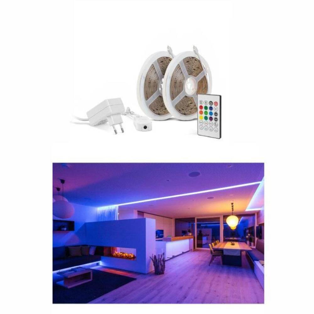 Banda Led, 2x5m, Smart, RGB, ambientala, telecomanda si Bluetooth, sincronizare muzica, 220V, 24W, 30led/m, Smart Strip, 55860 Phenom