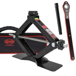 Cric foarfeca, 1500kg, 10-38cm, cu cheie clichet si tubulara 17mm, husa depozitare, Sedan, OEM, pentru multe modele BMW, MINI, Opel, Black Edition 347.35 Heyner
