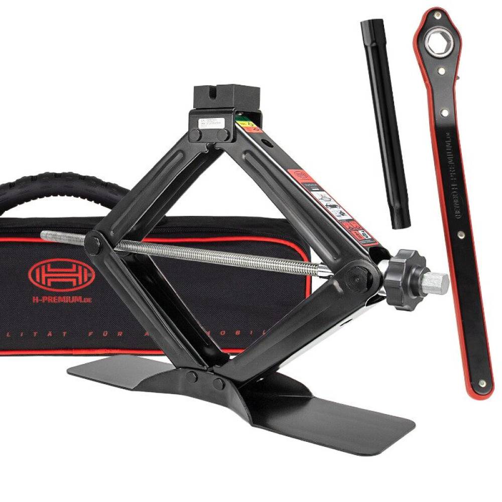 Cric foarfeca, 2000kg, 10-44cm, cu cheie clichet si tubulara 17mm, husa depozitare, SUV, OEM, pentru multe modele seria VAG, Ford, Black Edition 347.33 Heyner