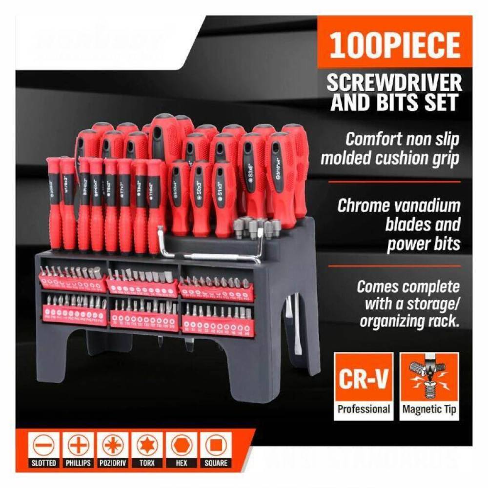 Set surubelnite si biti cu stand, 100 piese, TS.78287